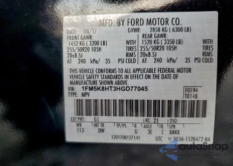 2017 Ford Explorer Platinum from USA, damaged, VIN 1FM5K8HT3HGD77045